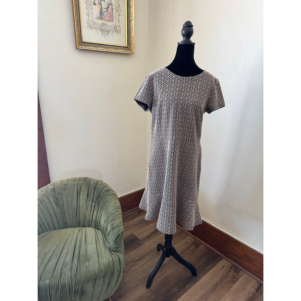 LOFT Navy Ivory Geometric Jacquard Knit Fit & Flare Dress Women’s Dress Size 10 - Picture 10 of 10